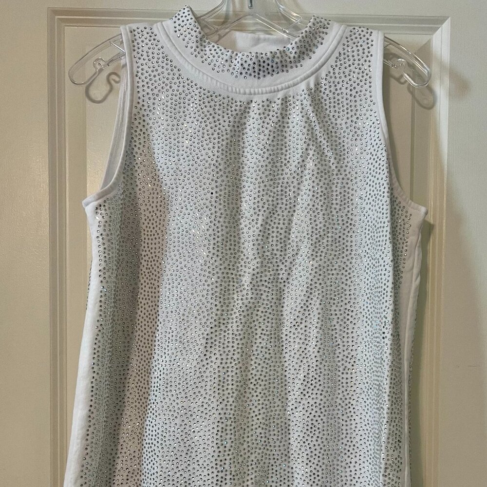 👑 Queen of Sparkles White Rhinestone Sleeveless Dress – XS